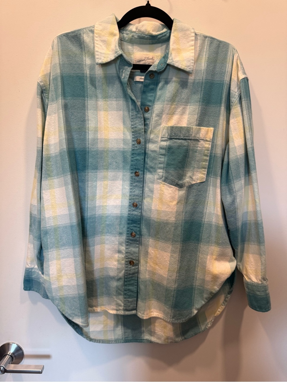 Teal & White Plaid Button-Up Shirt